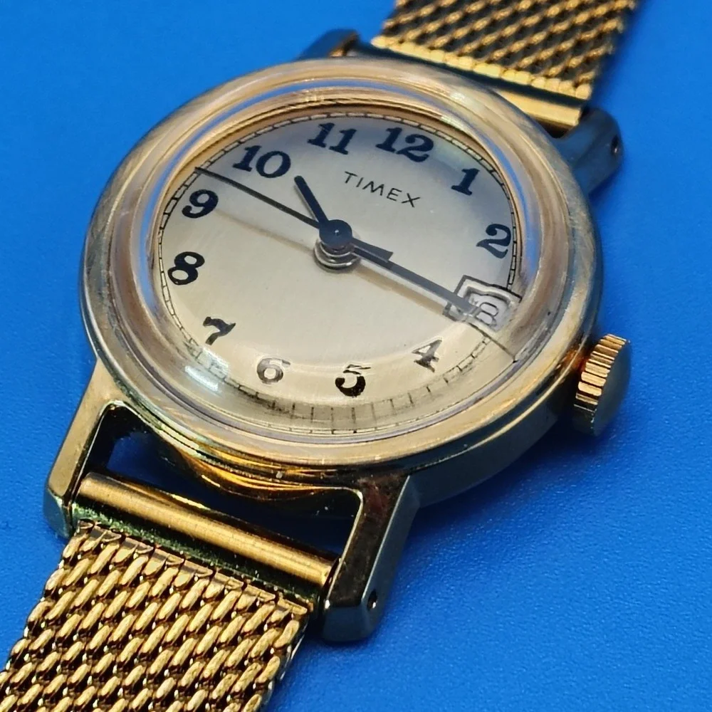 Vintage 1976 Timex Mechanical Wind 25mm Women's Watch New Mesh Bracelet Restored
